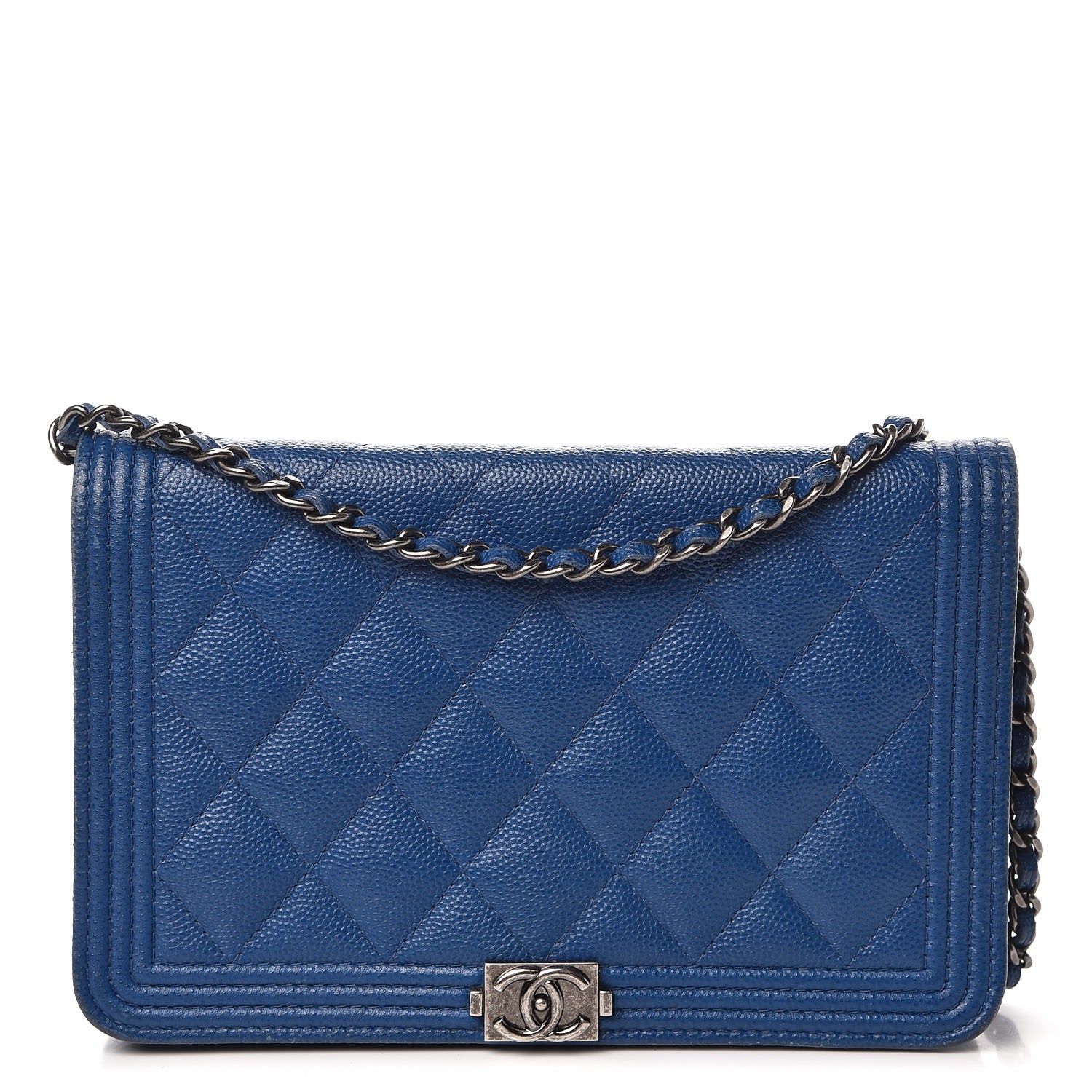 Chanel Caviar Quilted Boy Wallet On Chain WOC Blue 1 of 14