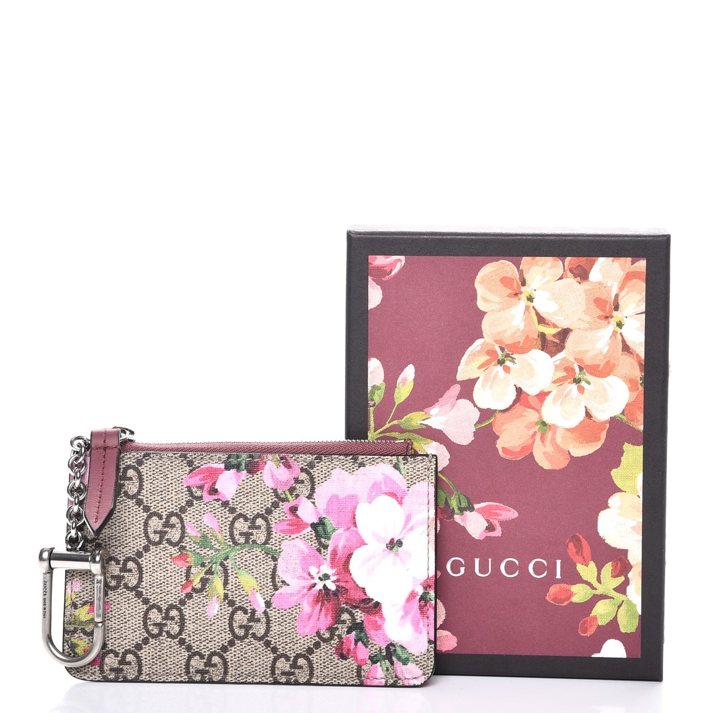 GG Supreme Monogram Blooms Key Ring Coin Case Beige Multicolor Dry Rose