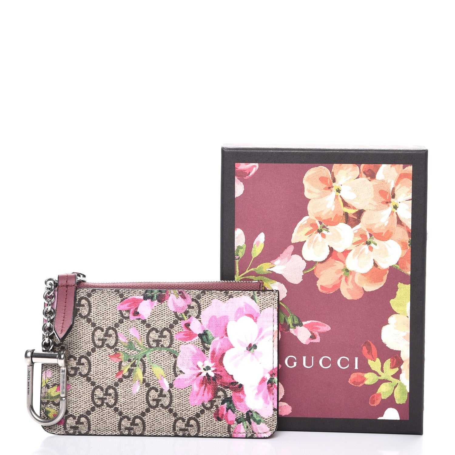 Gucci GG Supreme Monogram Blooms Key Ring Coin Case Beige Multicolor Dry Rose 7 of 7