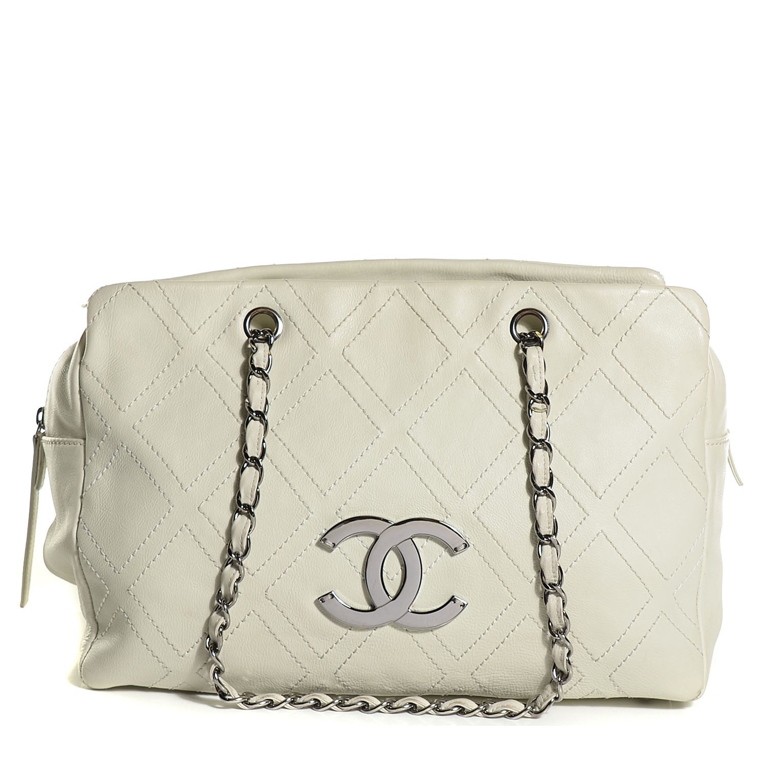 Chanel Calfskin Large Diamond Stitch Tote White 1 of 14