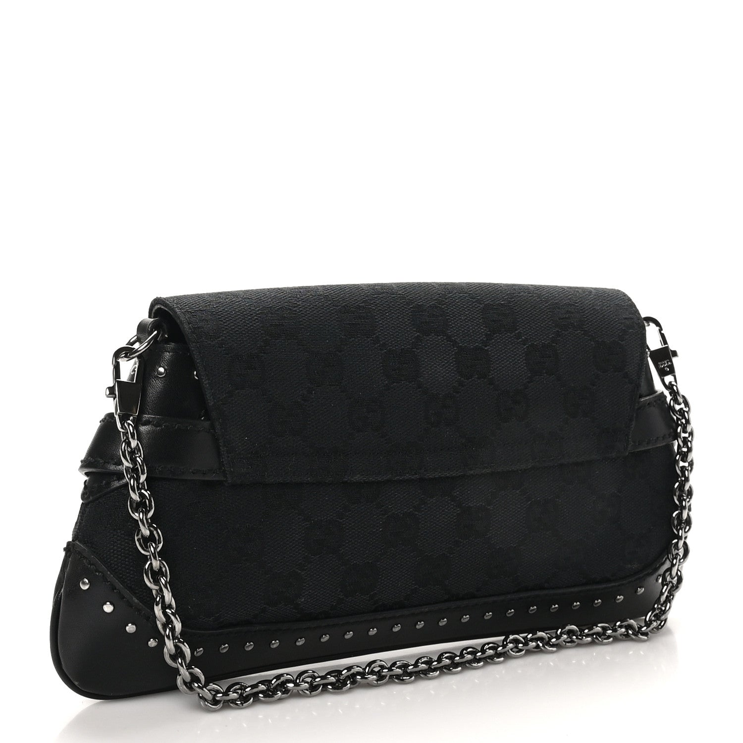 Gucci Monogram Studded Horsebit Clutch Black 3 of 10