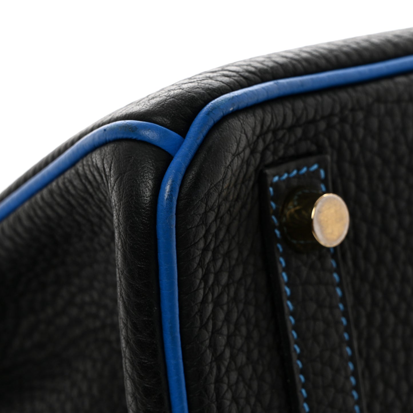 Taurillon Clemence Horseshoe Birkin 25 Black Bleu Hydra