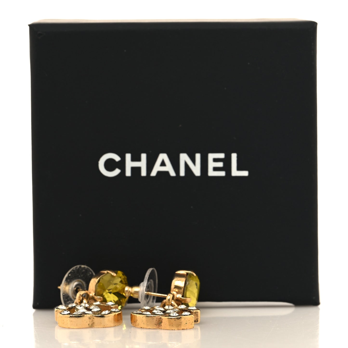Crystal Pearl CC Drop Earrings Yellow Gold