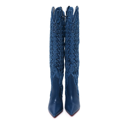 Christian Louboutin Nappa Denim Santia Botta 85 Tall Boots 39 Blue 2 of 8