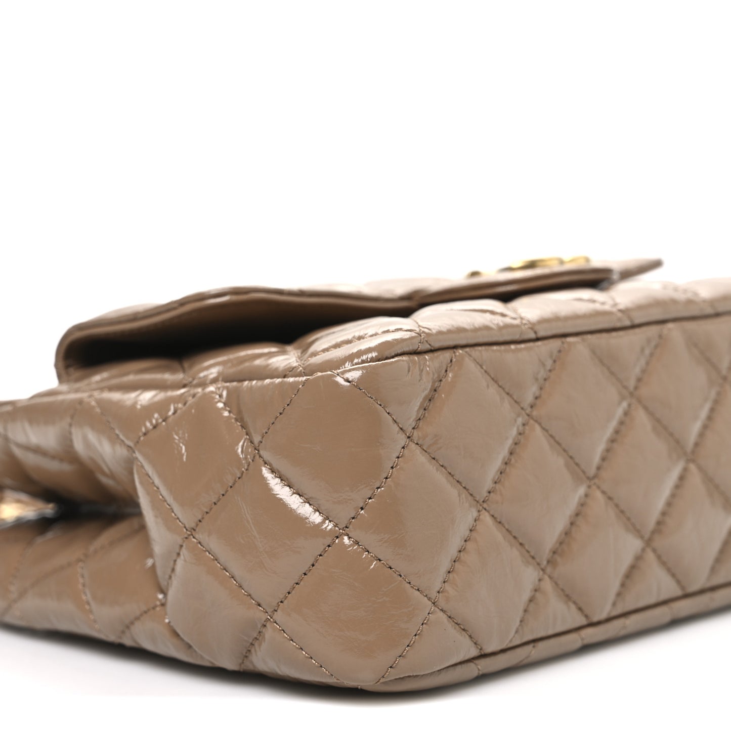 Shiny Crumpled Calfskin Quilted Wavy CC Hobo  Dark Beige