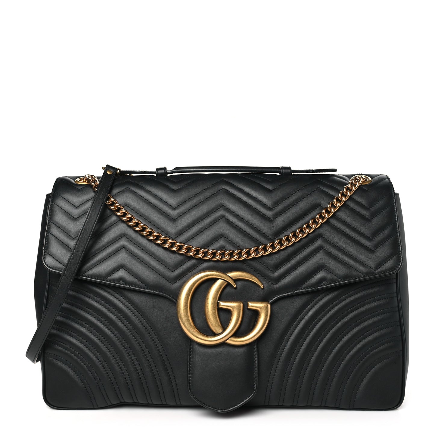 Calfskin Matelasse Maxi GG Marmont Top Handle Shoulder Bag Black