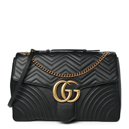 Gucci Calfskin Matelasse Maxi GG Marmont Top Handle Shoulder Bag Black 1 of 11