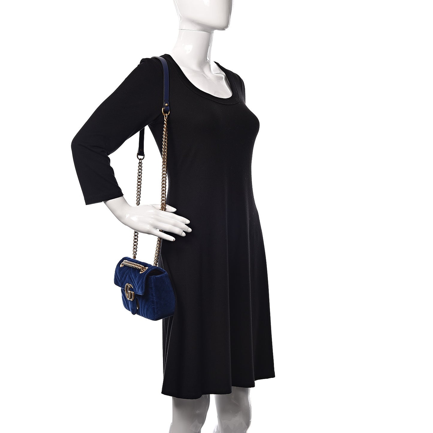 Velvet Matelasse Mini GG Marmont Shoulder Bag Cobalt Blue