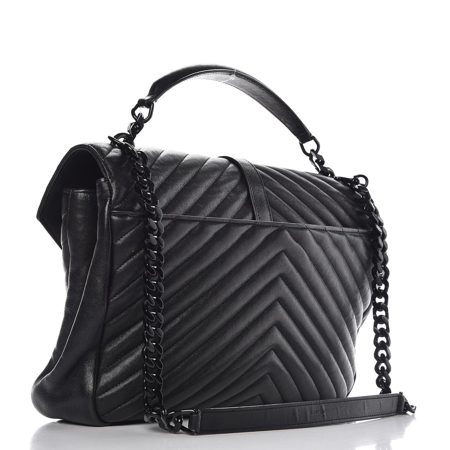Sheepskin Matelasse Chevron Monogram Large College Satchel Black
