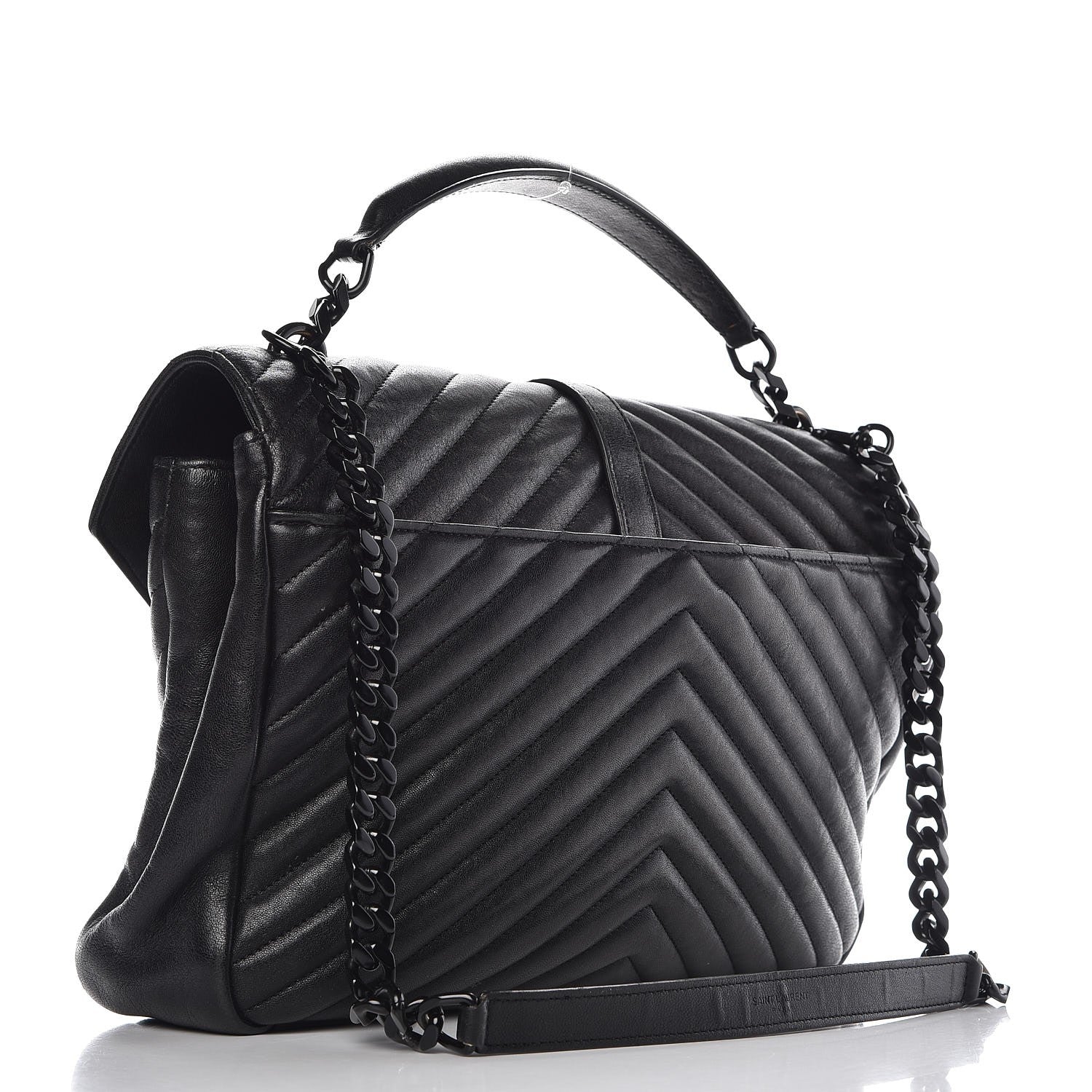 Saint Laurent Sheepskin Matelasse Chevron Monogram Large College Satchel Black 3 of 10