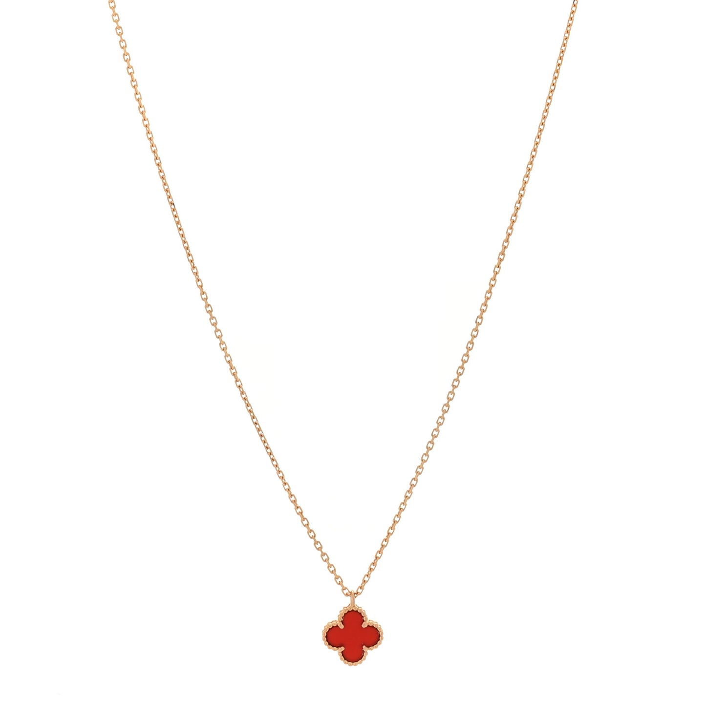 18K Rose Gold Carnelian Sweet Alhambra Pendant Necklace