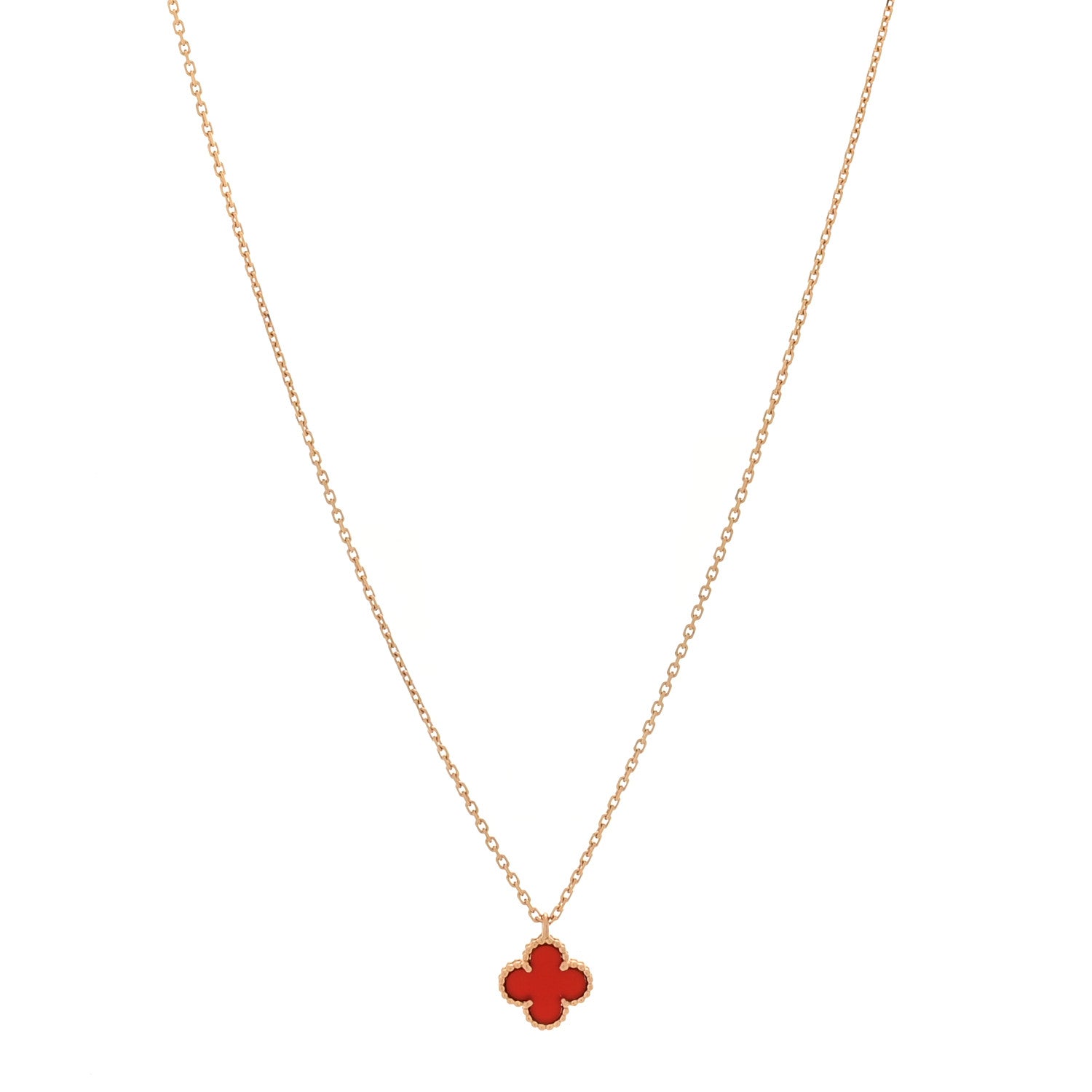 Van Cleef & Arpels 18K Rose Gold Carnelian Sweet Alhambra Pendant Necklace 1 of 7