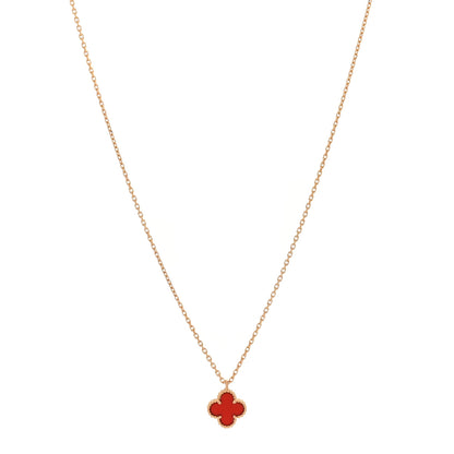 Van Cleef & Arpels 18K Rose Gold Carnelian Sweet Alhambra Pendant Necklace 1 of 7