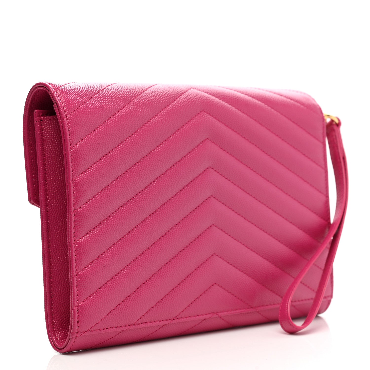 Saint Laurent Grain De Poudre Matelasse Chevron Monogram Envelope Clutch Fuchsia 3 of 8