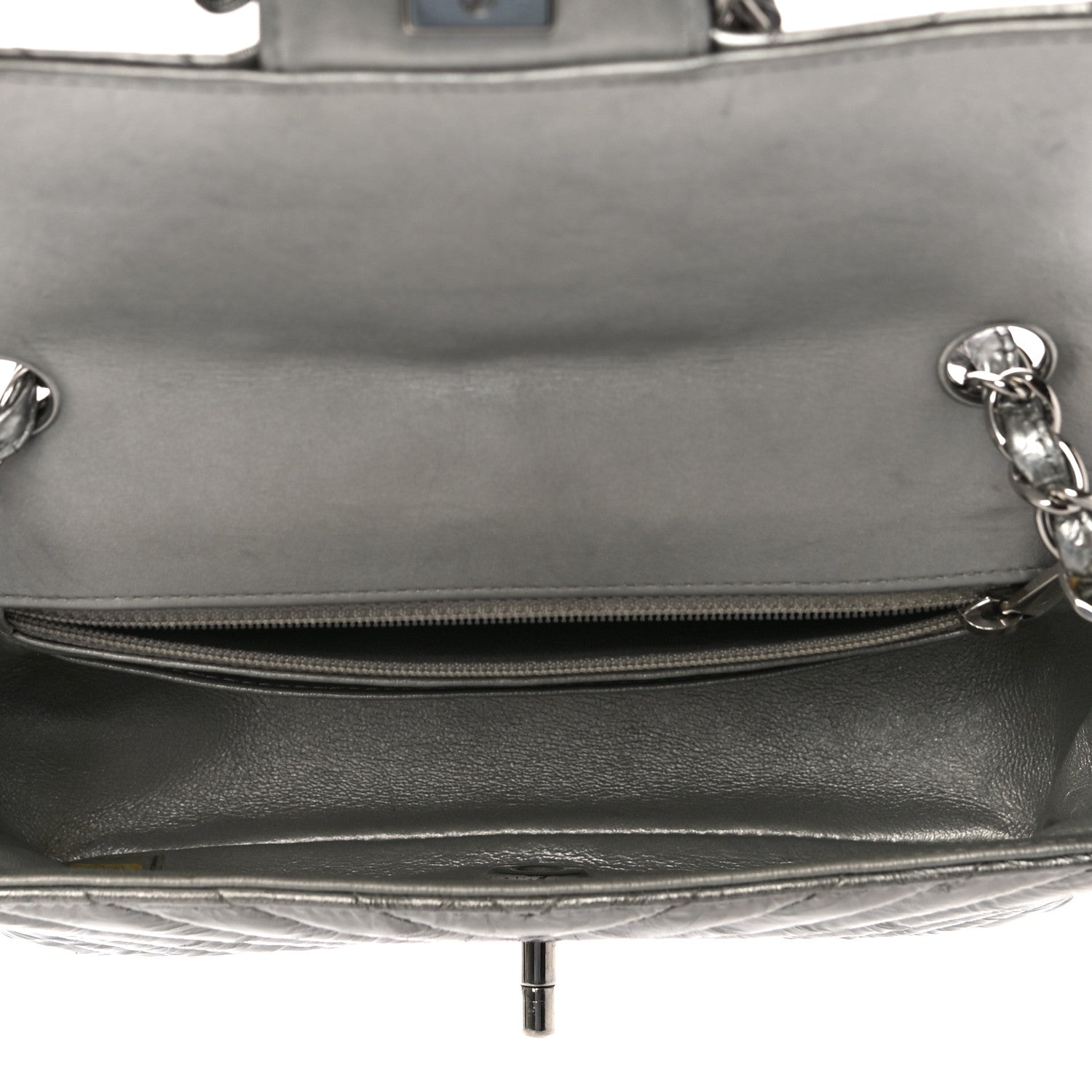 Chanel Patent Metallic Crumpled Calfskin Chevron Quilted Mini Rectangular Flap Silver 4 of 9
