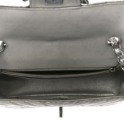 Chanel Patent Metallic Crumpled Calfskin Chevron Quilted Mini Rectangular Flap Silver 4 of 9