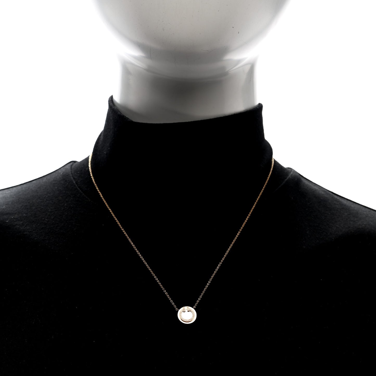 18K Rose Gold Diamond Mother of Pearl Small T Circle Pendant Necklace