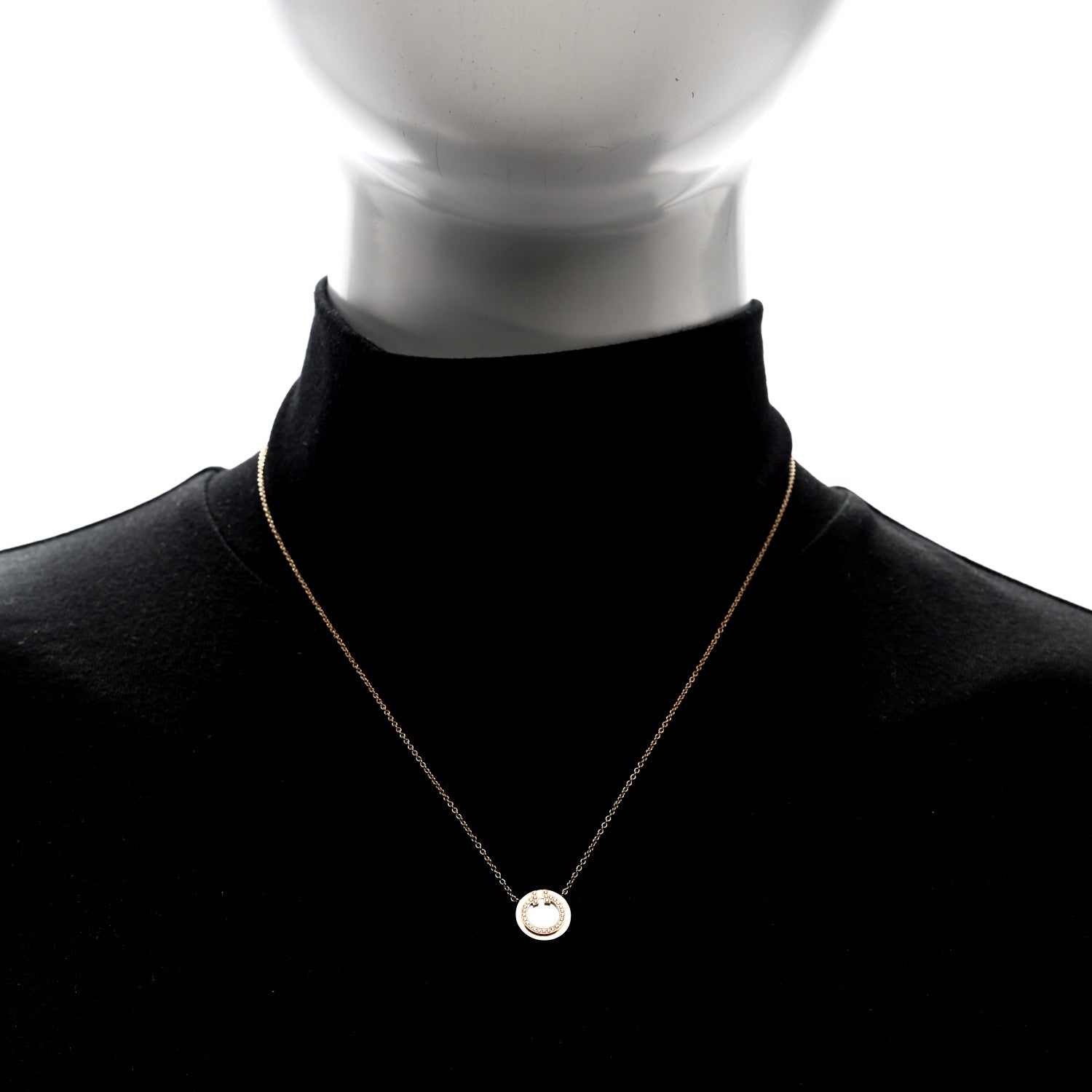 Tiffany 18K Rose Gold Diamond Mother of Pearl Small T Circle Pendant Necklace 2 of 5