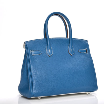 Hermes Taurillon Clemence Bi-Color Birkin 30 Mykonos White 4 of 29