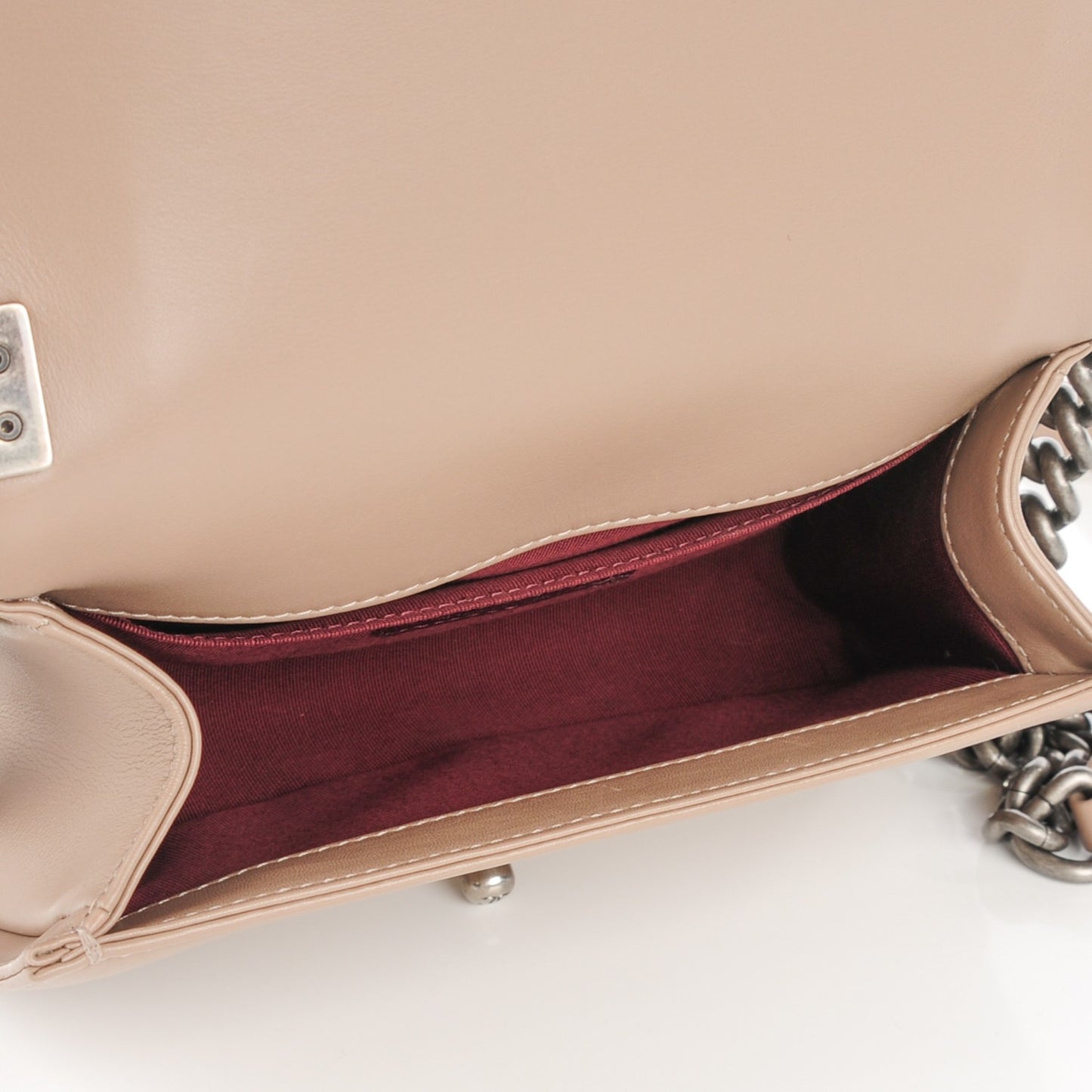 Calfskin Chevron Quilted Small Boy Flap Beige