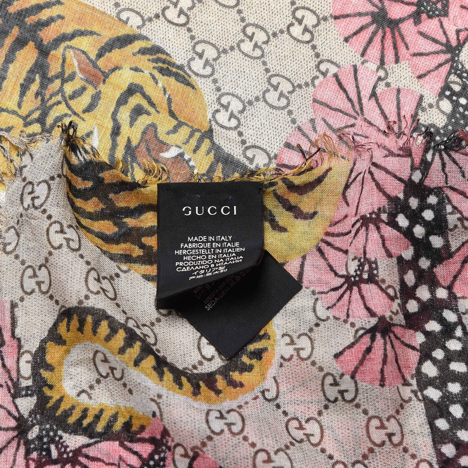 Gucci Modal Silk GG Monogram Supreme Tiger Square Shawl Rope Pink 3 of 5