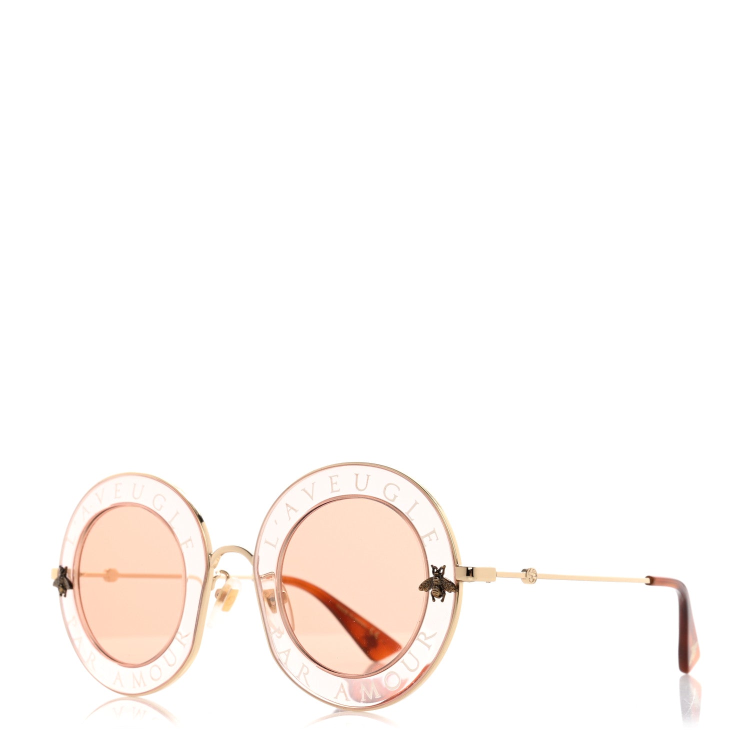 Gucci Metal L'Aveugle Par Amour Round Frame Sunglasses GG0113S Light Pink 1 of 8