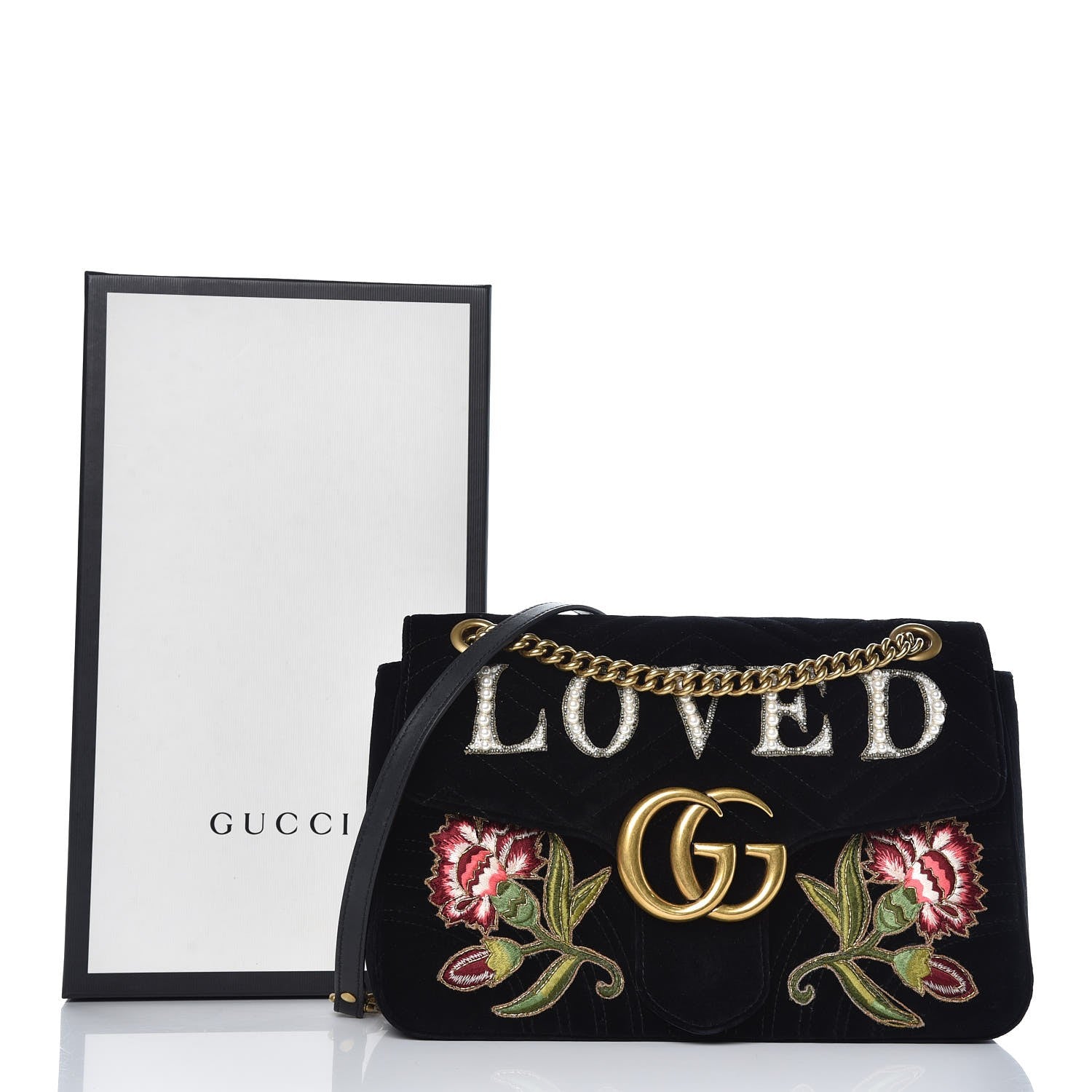 Gucci Velvet Matelasse Loved Embroidered Medium GG Marmont Shoulder Bag Black 16 of 16