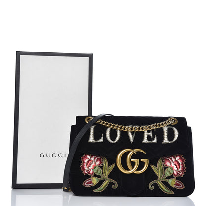 Gucci Velvet Matelasse Loved Embroidered Medium GG Marmont Shoulder Bag Black 16 of 16