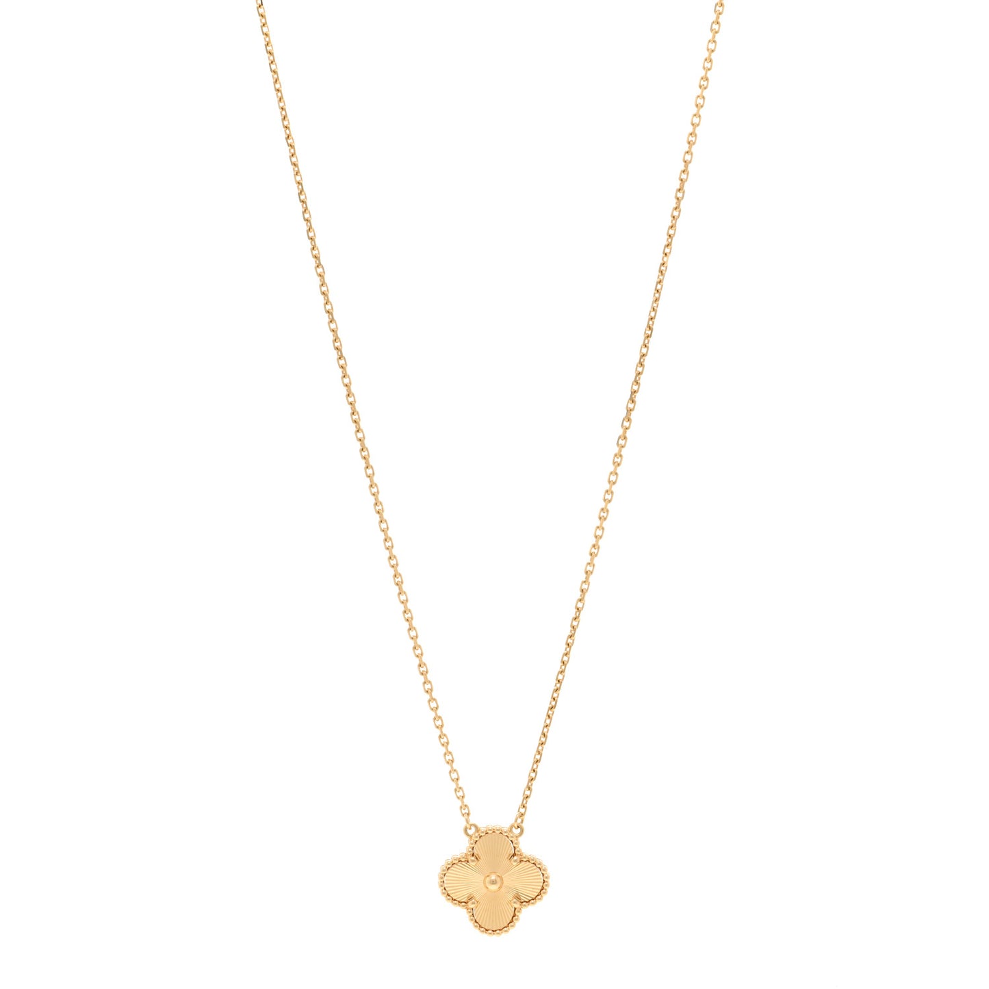 18K Yellow Gold Guilloche Vintage Alhambra Pendant Necklace