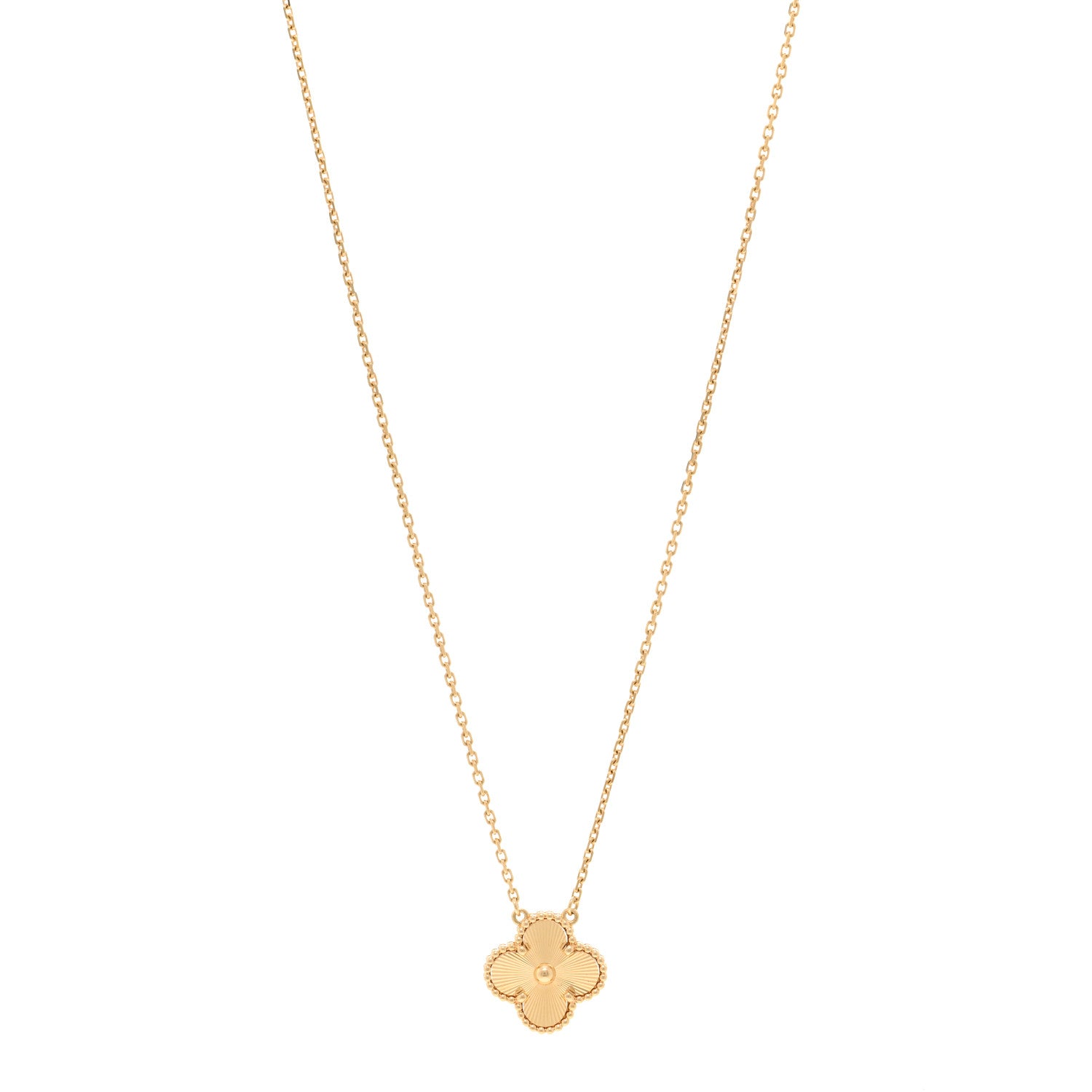 Van Cleef & Arpels 18K Yellow Gold Guilloche Vintage Alhambra Pendant Necklace 1 of 6