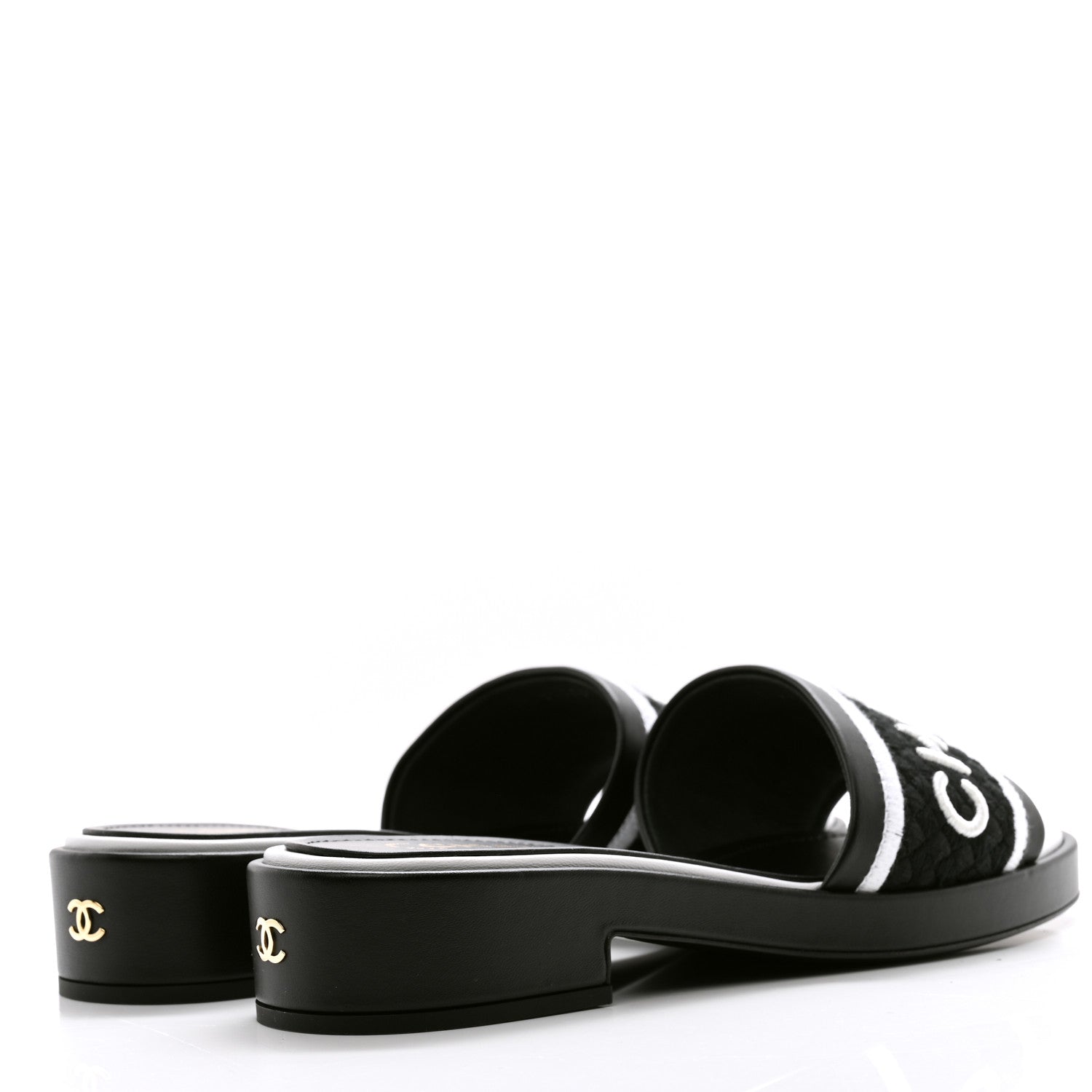 Chanel Lambskin Embroidered CC Mule Sandal 41 Black White 4 of 10