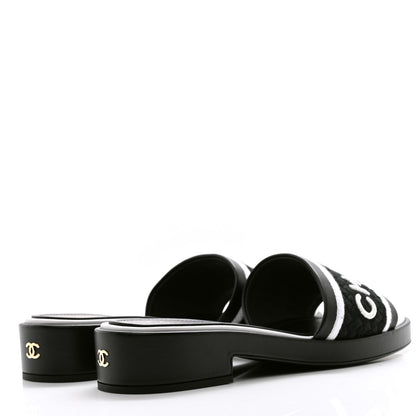 Chanel Lambskin Embroidered CC Mule Sandal 41 Black White 4 of 10