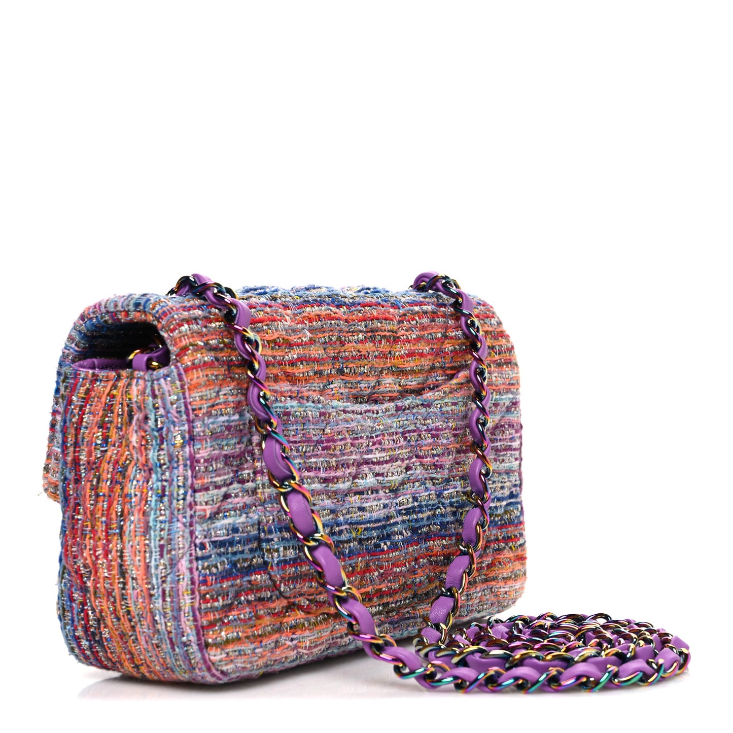 Tweed Quilted Mini Rectangular Flap Blue Pink Orange