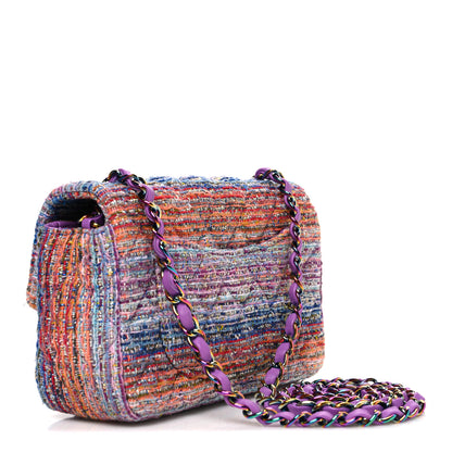 Chanel Tweed Quilted Mini Rectangular Flap Blue Pink Orange 3 of 11