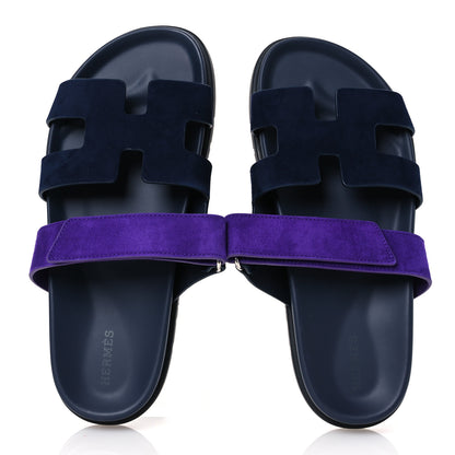 Hermes Suede Goatskin Womens Chypre Sandals 39 Marine Violet Majorette 2 of 10