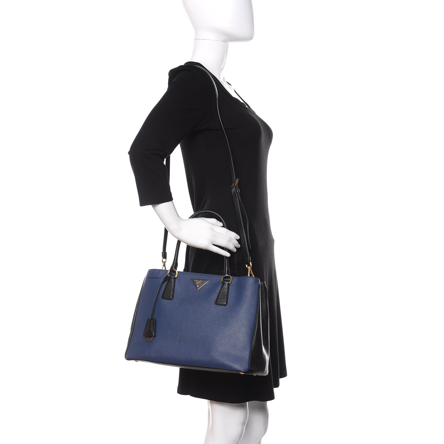 Prada Saffiano Lux Bi-Color Medium Tote Bluette Black 2 of 13
