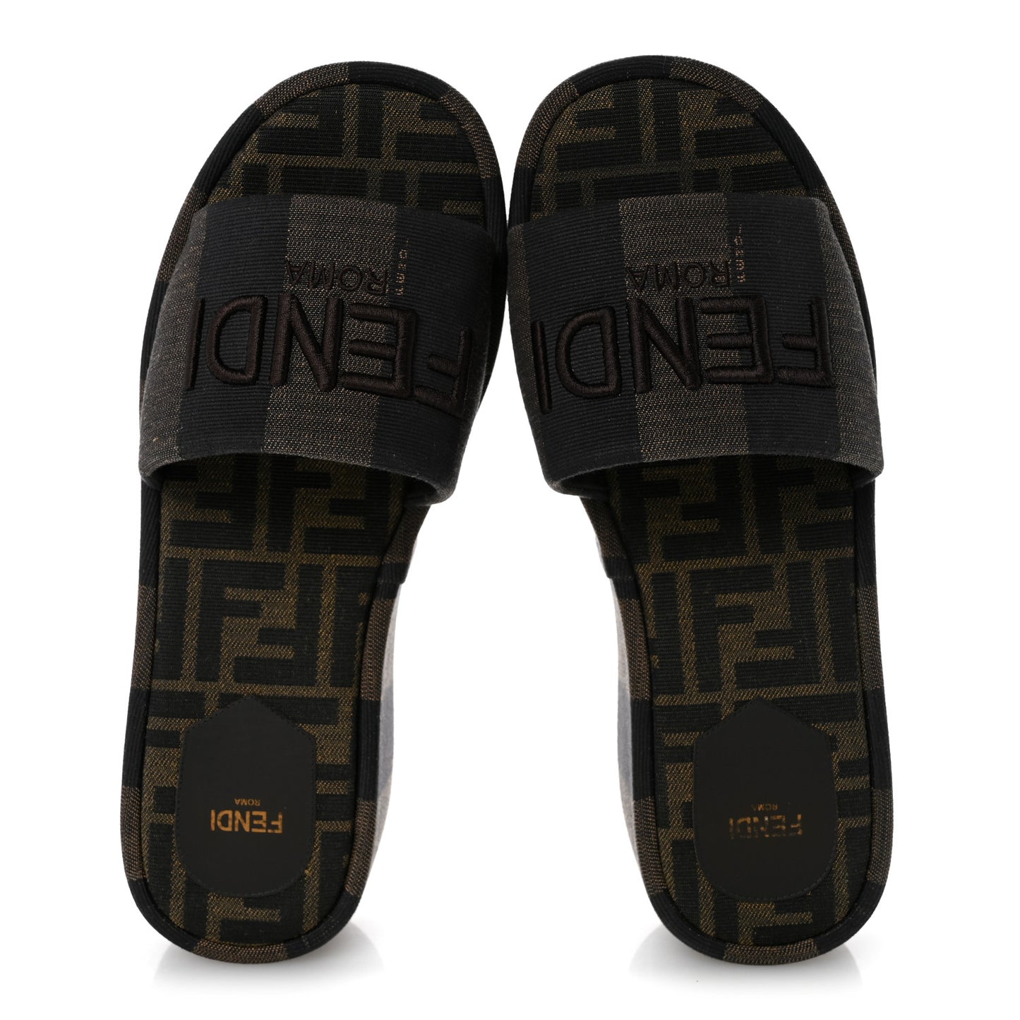 Jacquard Womens FF Sunshine Flatform Slide Sandals 38.5 Tabacco Black