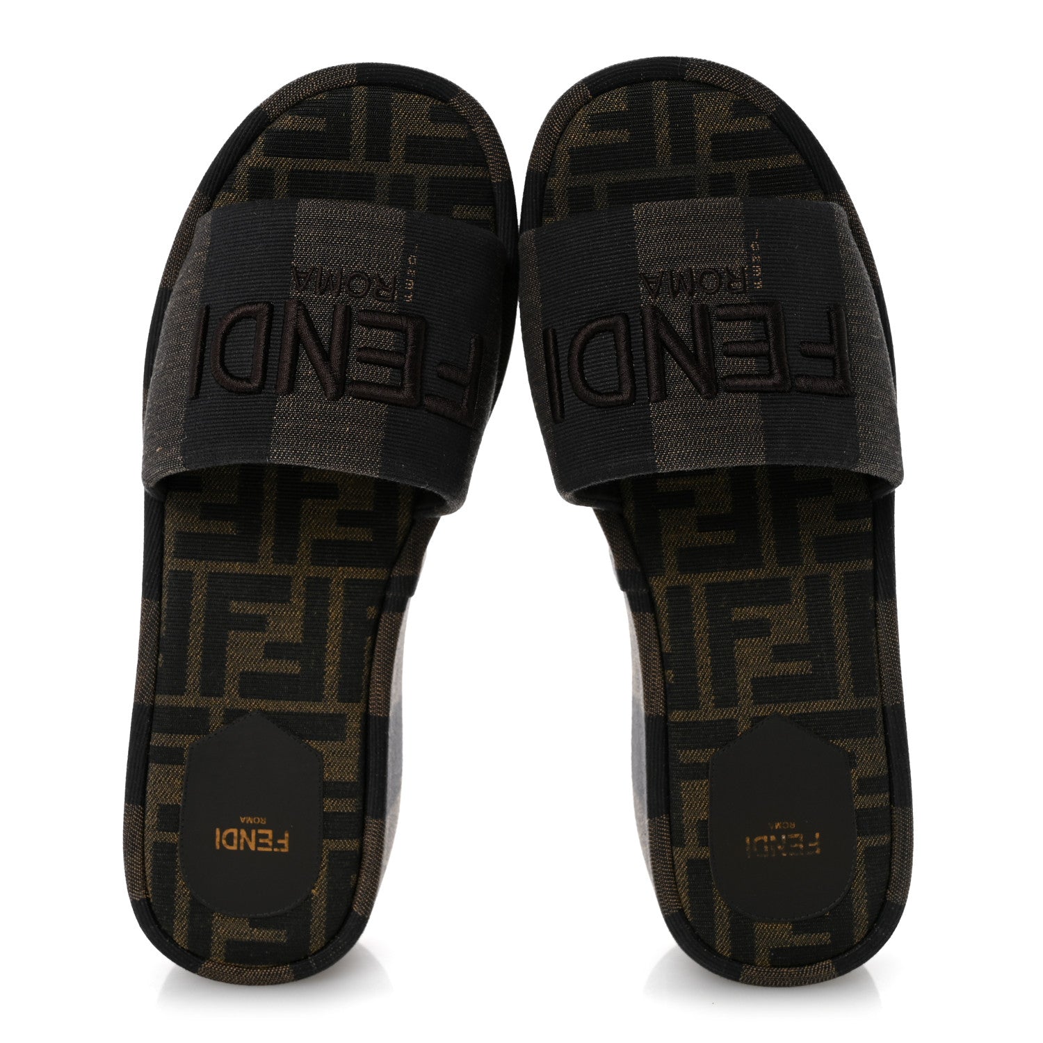 Fendi Jacquard Womens FF Sunshine Flatform Slide Sandals 38.5 Tabacco Black 2 of 11