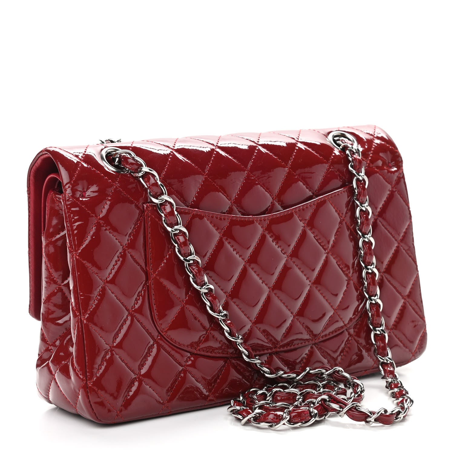 Chanel Patent Calfskin Quilted Medium Double Flap Dark Red 3 of 14