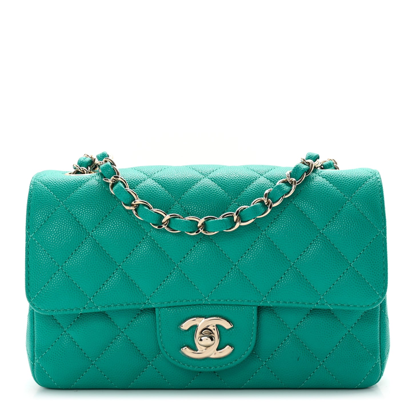 Caviar Quilted Mini Rectangular Flap Turquoise