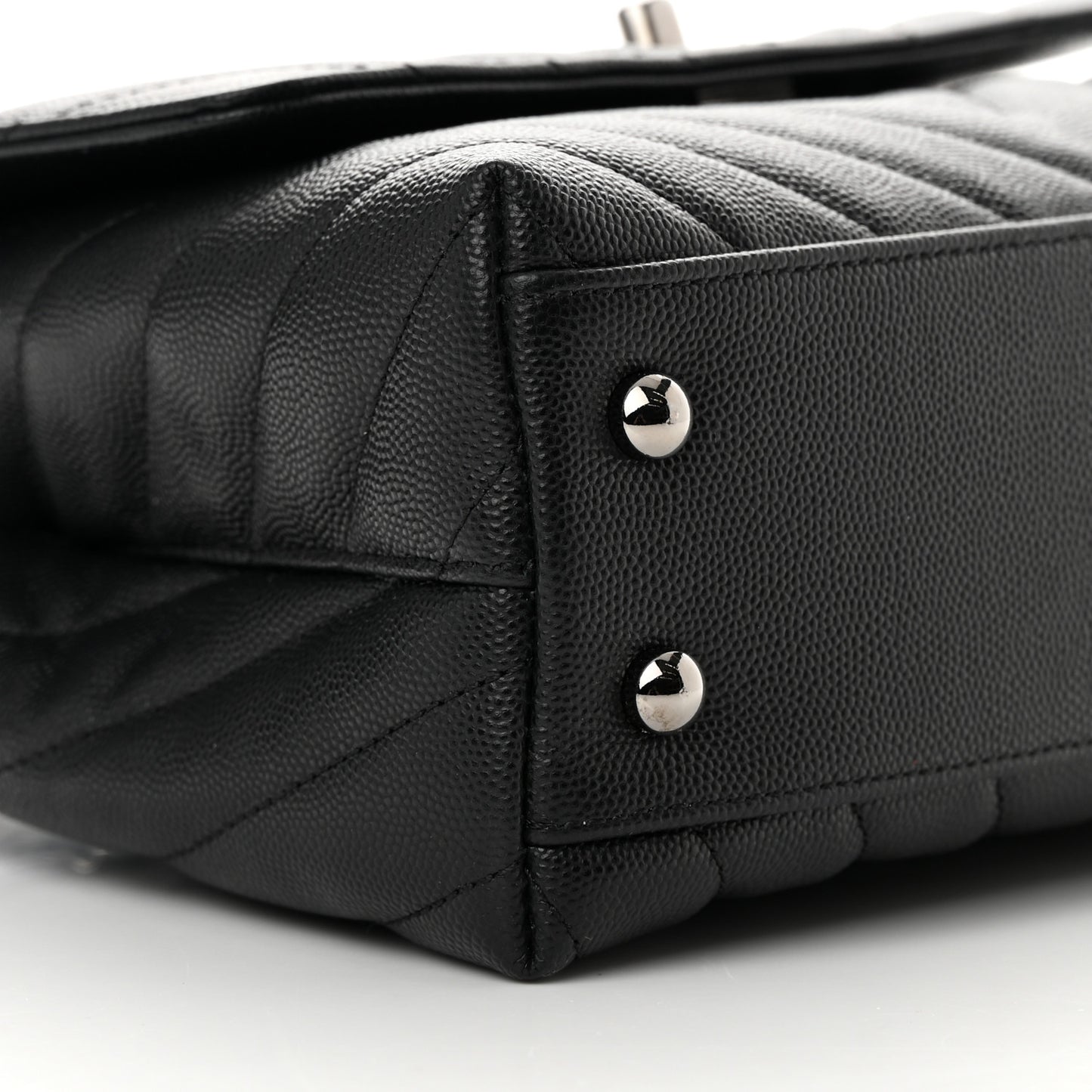 Caviar Chevron Quilted Mini Coco Handle Flap Black