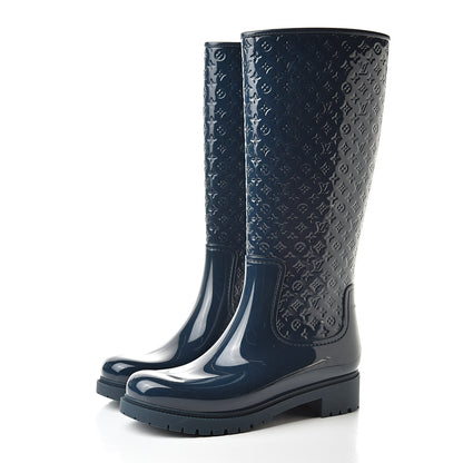 Louis Vuitton Rubber Embossed Monogram Splash Rain Boots 41 Blue 3 of 7