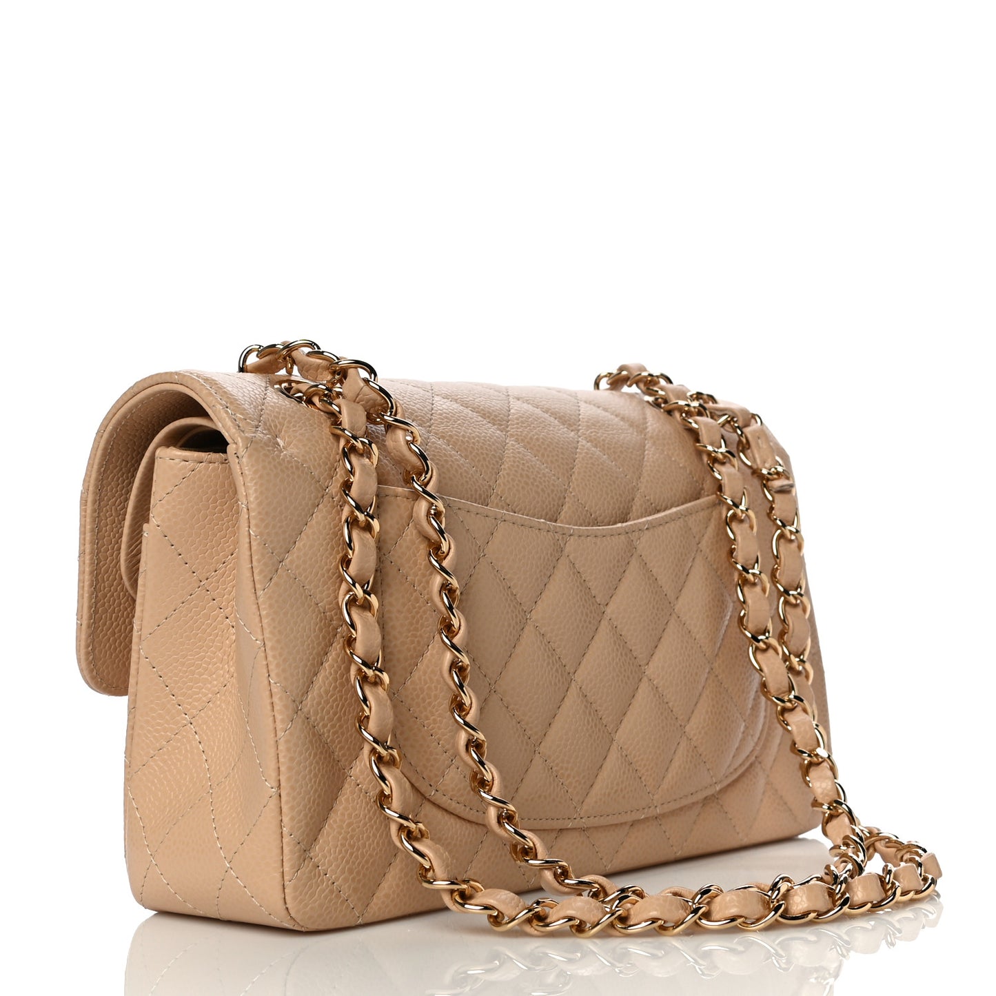 Caviar Quilted Small Double Flap Beige