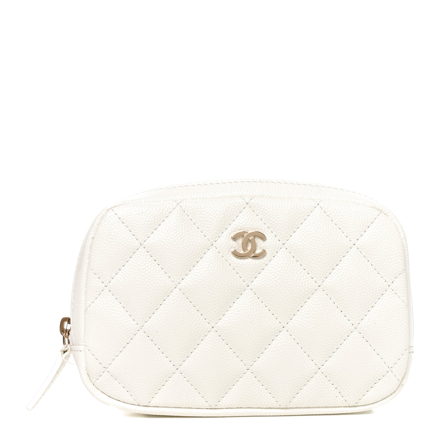 Caviar Quilted Small Curvy Pouch Cosmetic Case White
