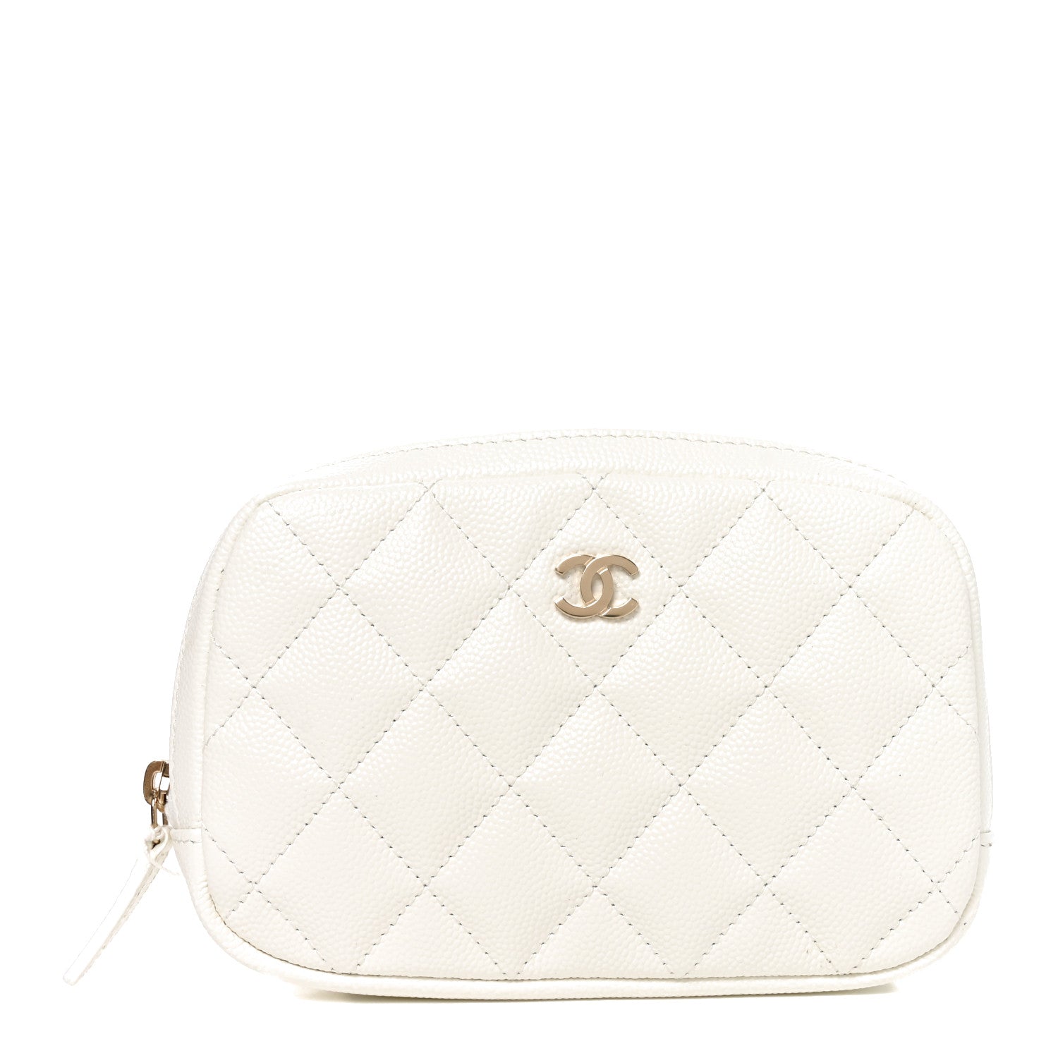 Chanel Caviar Quilted Small Curvy Pouch Cosmetic Case White 1 of 10