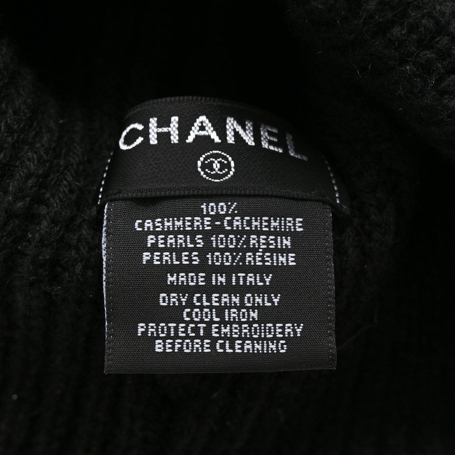 Chanel Cashmere Logo Beanie Hat Black White 5 of 5