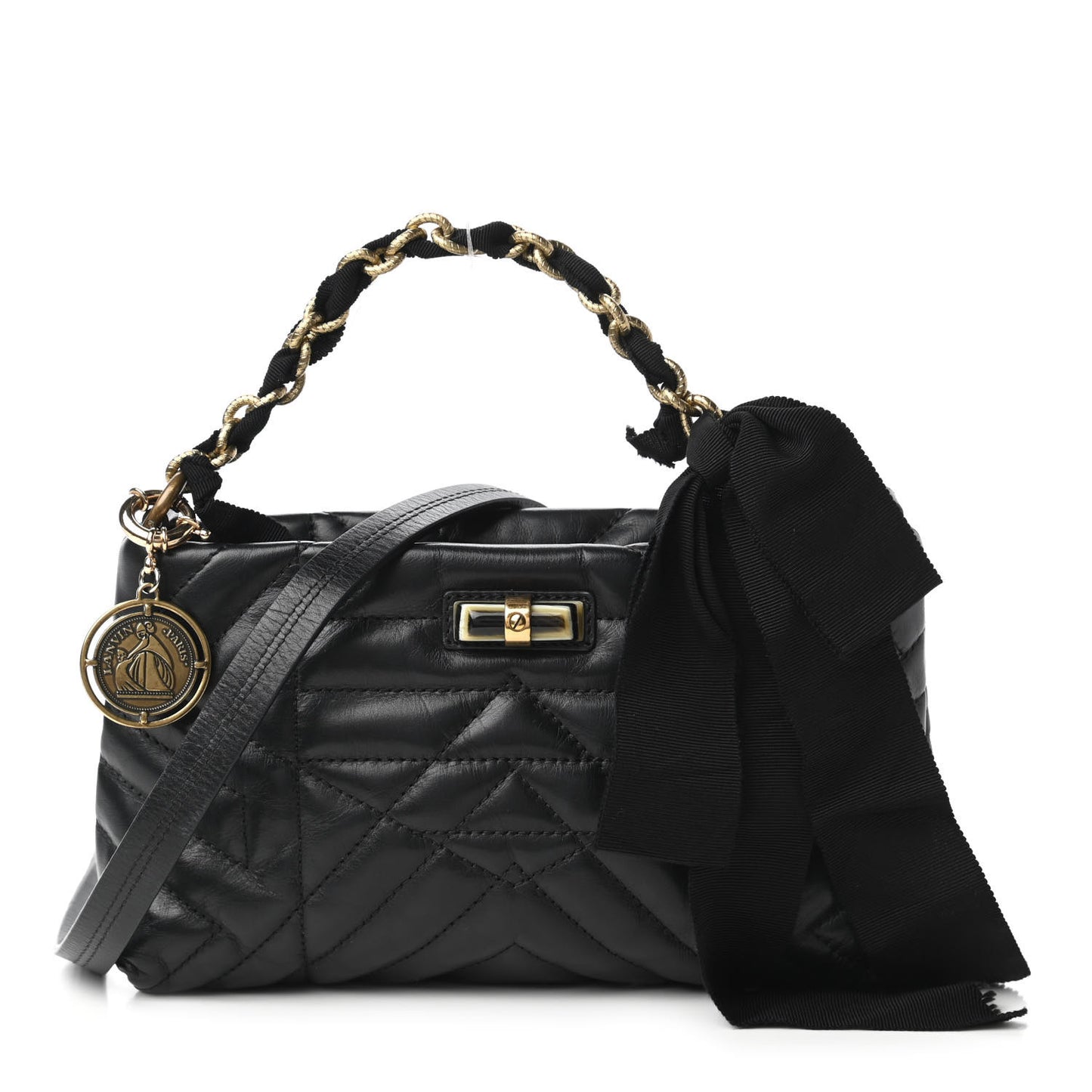 Lambskin Quilted Small Happy Shoulder Bag Black