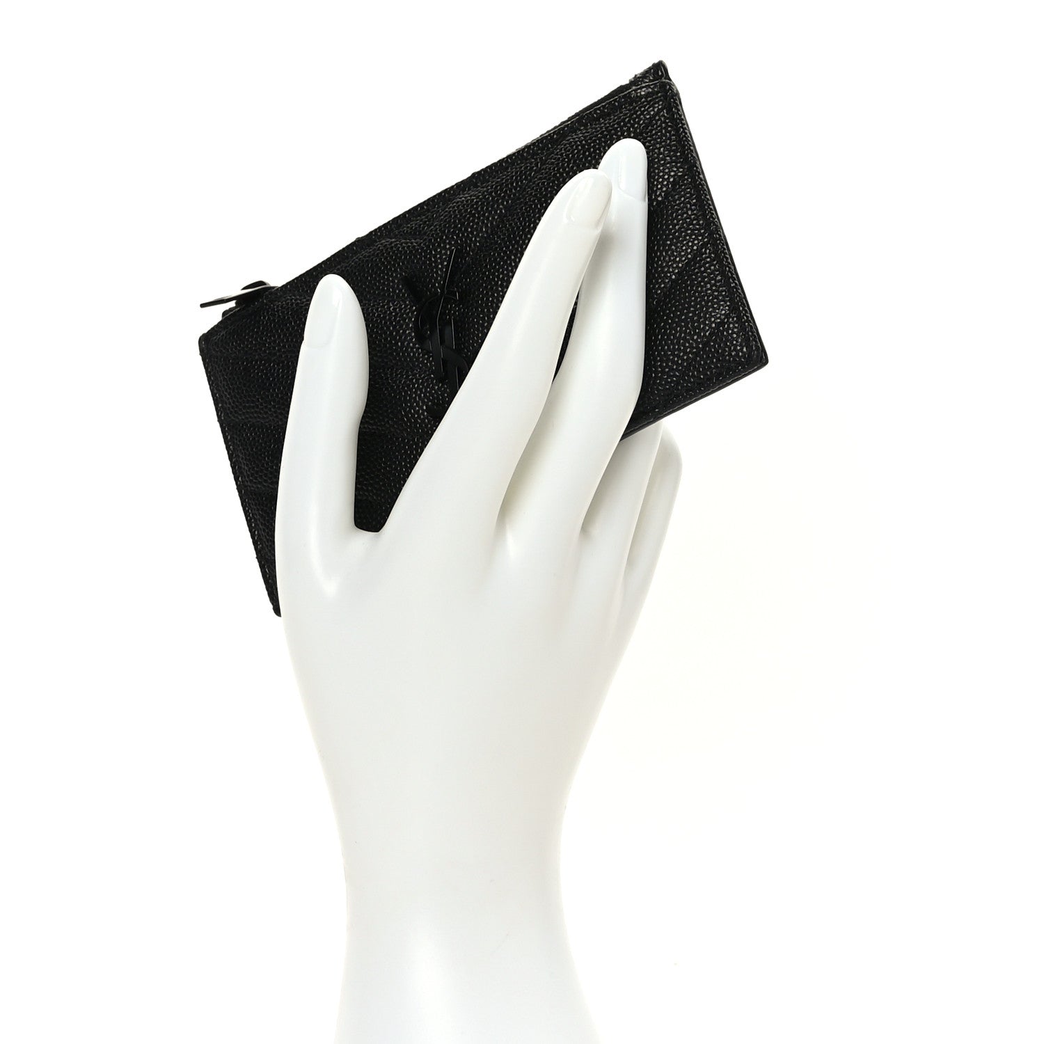 Saint Laurent Grain De Poudre Matelasse Chevron Monogram Fragments Zippered Card Case Black 2 of 7