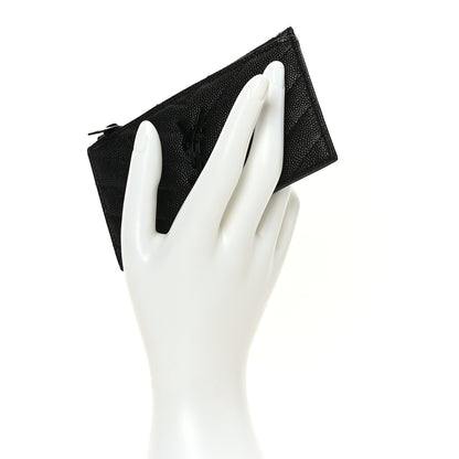 Saint Laurent Grain De Poudre Matelasse Chevron Monogram Fragments Zippered Card Case Black 2 of 7