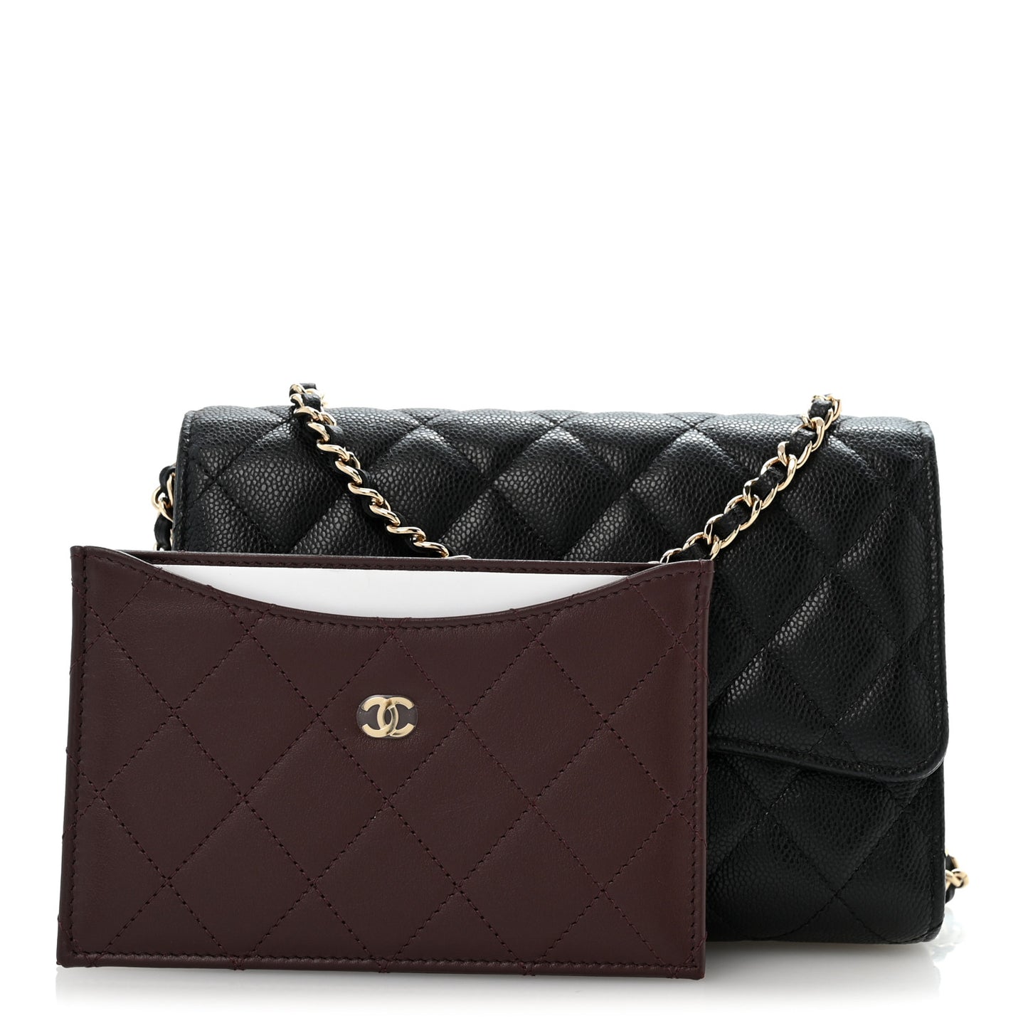 Caviar Quilted Compact Wallet On Chain WOC Black